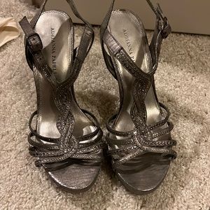 Silver dressy comfortable heels. Sexy and comfortable.
